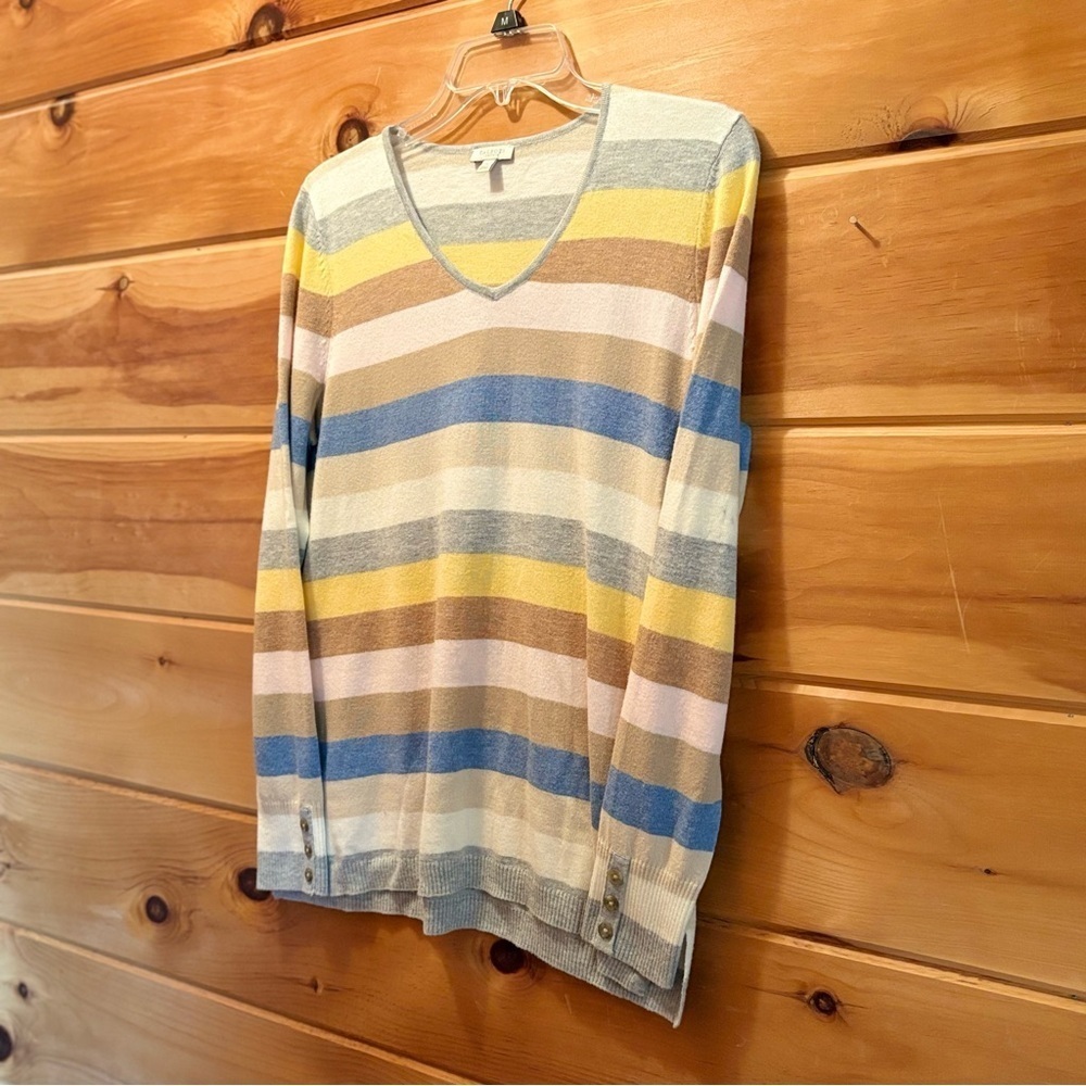 Talbots Striped V-Neck Blouse - Multicolor size MP